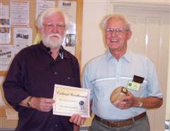 The monthly winner Frank Hayward received his certificate from Melvyn Firmager